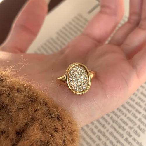 laiton Cuff Bague, Placage de couleur d'or, pavé de micro zircon & pour femme Vendu par PC