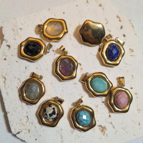 Pendentif bijoux de pierre gemme, Acier inoxydable 304, avec pierre gemme, Motif géométrique, Placage de couleur d'or, DIY & différents matériaux pour le choix & facettes Vendu par PC