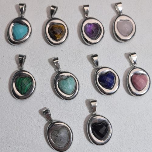 Pendentif bijoux de pierre gemme, Acier inoxydable 304, avec pierre gemme, DIY & différents matériaux pour le choix & facettes Vendu par PC