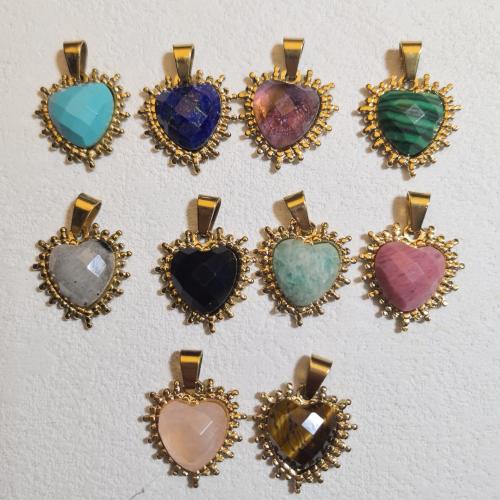 Pendentif bijoux de pierre gemme, Acier inoxydable 304, avec pierre gemme, coeur, Placage de couleur d'or, DIY & différents matériaux pour le choix & facettes Vendu par PC
