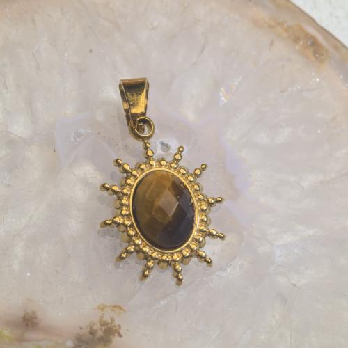 Pendentif bijoux de pierre gemme, Acier inoxydable 304, avec pierre gemme, Placage de couleur d'or, DIY & différents matériaux pour le choix & facettes Vendu par PC