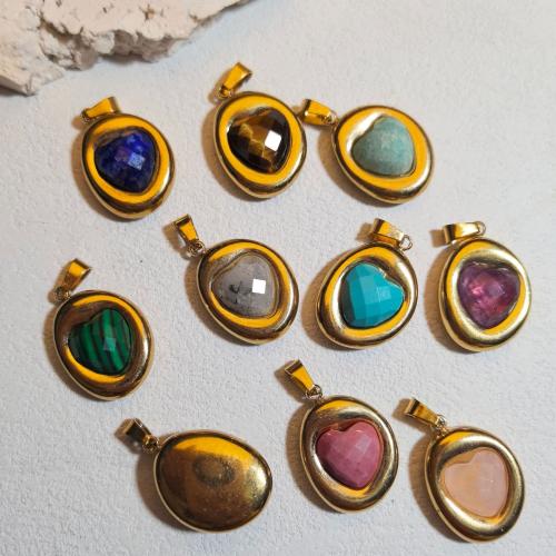 Pendentif bijoux de pierre gemme, Acier inoxydable 304, avec pierre gemme, coeur, Placage de couleur d'or, DIY & différents matériaux pour le choix & facettes Vendu par PC