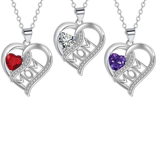 laiton collier, avec 5cm chaînes de rallonge, coeur, Placage, Chaîne transversale & Bijoux Fête des Mères & pavé de micro zircon & pour femme, plus de couleurs à choisir Environ 45 cm, Vendu par PC