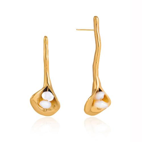 淡水真珠スタッド　イヤリング, ステンレス, とともに 天然有核フレッシュウォーターパール, 18Kゴールドメッキ, 女性用, ホワイト, 売り手 ペア