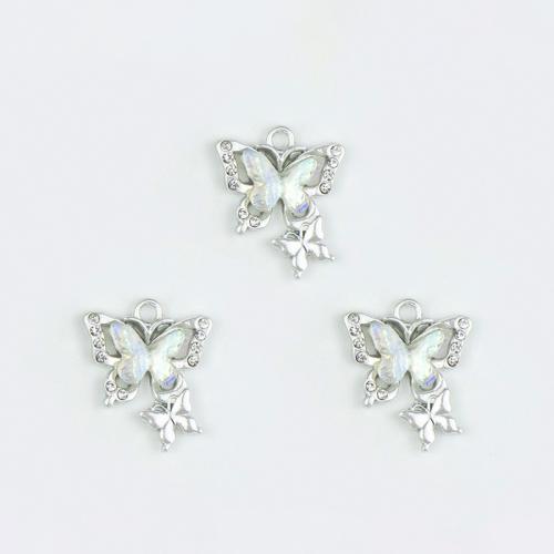 Zinc Alloy Rhinestone Pendants, Butterfly, silver color plated, DIY & with rhinestone 