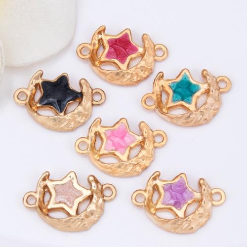 Enamel Zinc Alloy Connector, Moon and Star, gold color plated, DIY & 1/1 loop 