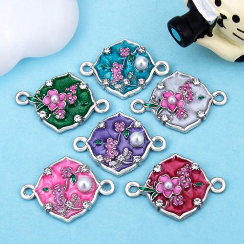 Enamel Zinc Alloy Connector, with Plastic Pearl, silver color plated, DIY & with rhinestone & 1/1 loop 