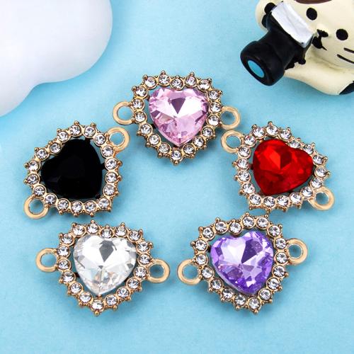 Rhinestone Zinc Alloy Connector, Heart, gold color plated, DIY & with rhinestone & 1/1 loop 