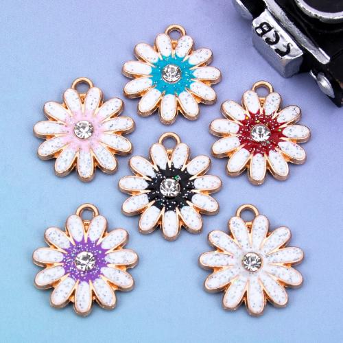 Zinc Alloy Enamel Pendants, Flower, gold color plated, DIY & with rhinestone 