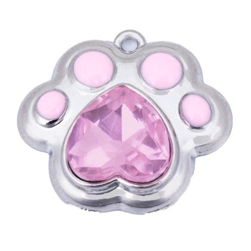 Zinc Alloy Enamel Pendants, Claw, silver color plated, DIY & with rhinestone, pink 