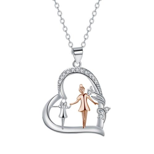 Brass Necklace, with 304 Stainless Steel Chain, with 5cm extender chain, Heart, plated, cross chain & Mother Day Jewelry & for woman & with rhinestone Approx 45 cm 