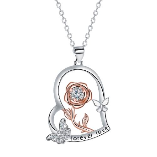 Brass Necklace, with 304 Stainless Steel Chain, with 5cm extender chain, Heart, plated, cross chain & Mother Day Jewelry & for woman & with rhinestone Approx 45 cm 