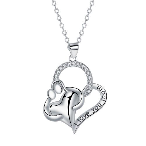 Brass Necklace, with 304 Stainless Steel Chain, with 5cm extender chain, Heart, plated, cross chain & Mother Day Jewelry & for woman & with rhinestone Approx 45 cm 