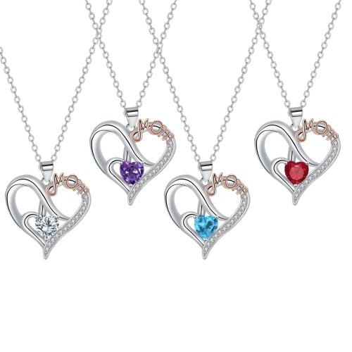 Brass Necklace, with 304 Stainless Steel Chain, with 5cm extender chain, Heart, plated, cross chain & Mother Day Jewelry & micro pave cubic zirconia & for woman Approx 45 cm 