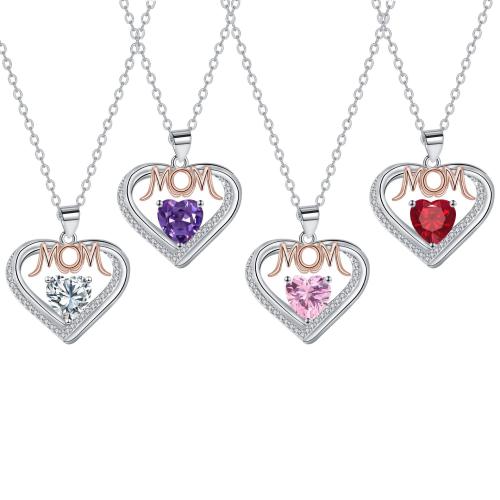 Brass Necklace, with 304 Stainless Steel Chain, with 5cm extender chain, Heart, plated, cross chain & Mother Day Jewelry & micro pave cubic zirconia & for woman Approx 45 cm 