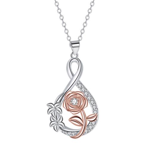 銅 ネックレス, とともに 304ステンレス鋼チェーン, とともに 5cm エクステンダチェーン, ローズ, メッキ, クロスチェーン & 母の日ジュエリー & マイクロパヴェジルコニア & 女性用, 長さ:約 45 センチ, 売り手 パソコン