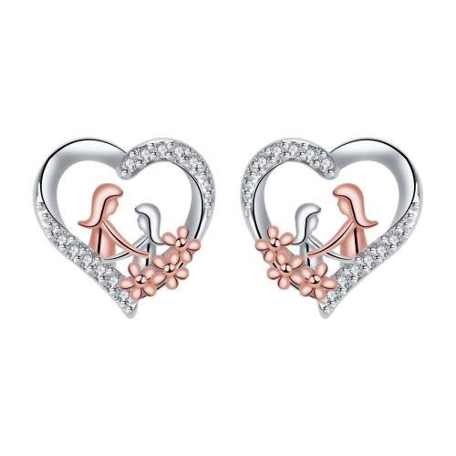 銅 スタッドイヤリング, ハート形, メッキ, 母の日ジュエリー & マイクロパヴェジルコニア & 女性用 売り手 ペア