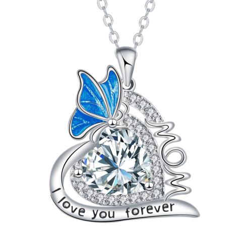 銅 ネックレス, とともに 304ステンレス鋼チェーン, とともに 5cm エクステンダチェーン, ハート形, メッキ, クロスチェーン & 母の日ジュエリー & マイクロパヴェジルコニア & 女性用 & エナメル, 無色, 長さ:約 45 センチ, 売り手 パソコン