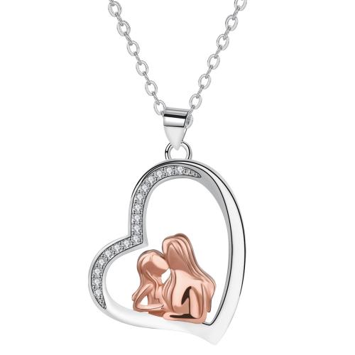 銅 ネックレス, とともに 5cm エクステンダチェーン, ハート形, メッキ, クロスチェーン & 母の日ジュエリー & マイクロパヴェジルコニア & 女性用, 長さ:約 45 センチ, 売り手 パソコン