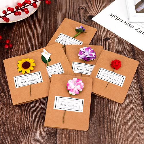 Kraft Greeting Card, with Dried Flower, printing, with flower pattern 