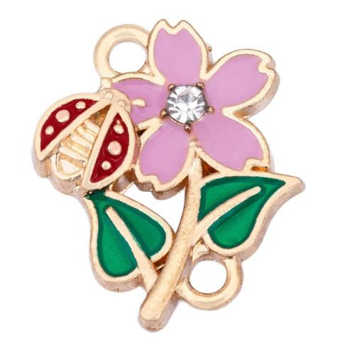 Enamel Zinc Alloy Connector, gold color plated, DIY & with rhinestone & 1/1 loop 