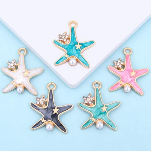 Zinc Alloy Enamel Pendants, with Plastic Pearl, Starfish, gold color plated, DIY & micro pave cubic zirconia 