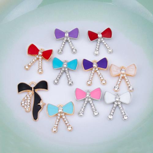 Zinc Alloy Enamel Pendants, Bowknot, plated, DIY & with rhinestone 