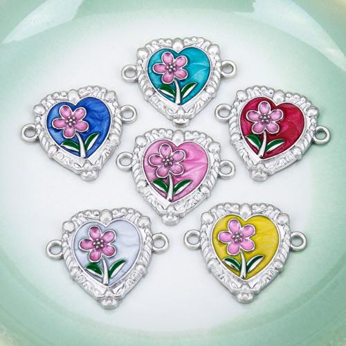 Enamel Zinc Alloy Connector, Heart, silver color plated, DIY 