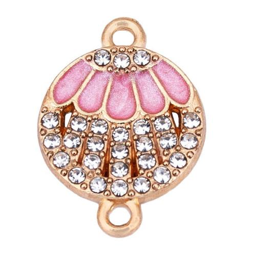 Enamel Zinc Alloy Connector, gold color plated, DIY & with rhinestone, pink 