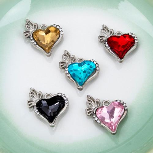 Zinc Alloy Rhinestone Pendants, Heart, plated, DIY & with rhinestone 