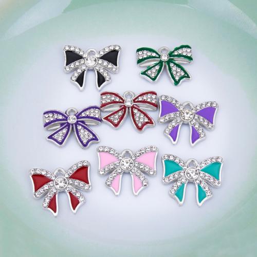 Zinc Alloy Enamel Pendants, Bowknot, plated, DIY & with rhinestone 