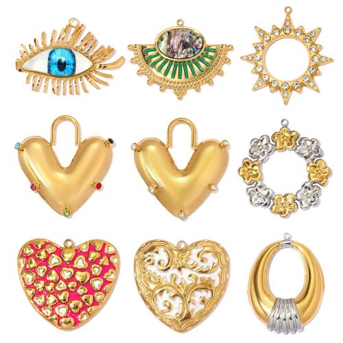 Stainless Steel Pendants, 304 Stainless Steel, with Glass Beads & Shell, plated, DIY & enamel & with rhinestone 