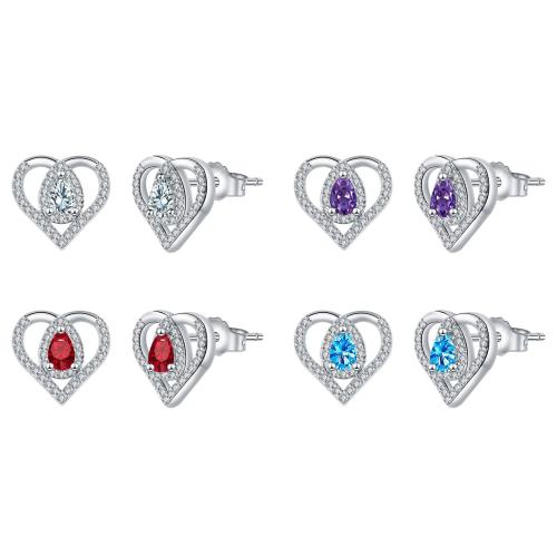 Brass Stud Earring, Heart, plated, Mother Day Jewelry & micro pave cubic zirconia & for woman 