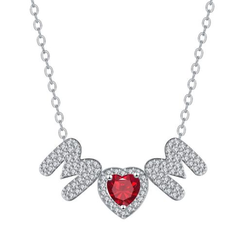 Brass Necklace, with 304 Stainless Steel Chain, with 5cm extender chain, Alphabet Letter, plated, cross chain & Mother Day Jewelry & micro pave cubic zirconia & for woman Approx 45 cm 