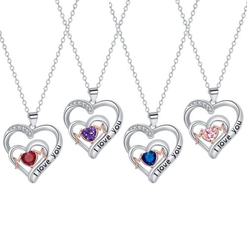 Brass Necklace, with 304 Stainless Steel Chain, with 5cm extender chain, Heart, plated, cross chain & Mother Day Jewelry & micro pave cubic zirconia & for woman Approx 45 cm 