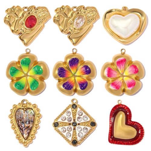 Stainless Steel Pendants, 304 Stainless Steel, gold color plated, DIY & enamel & with rhinestone 