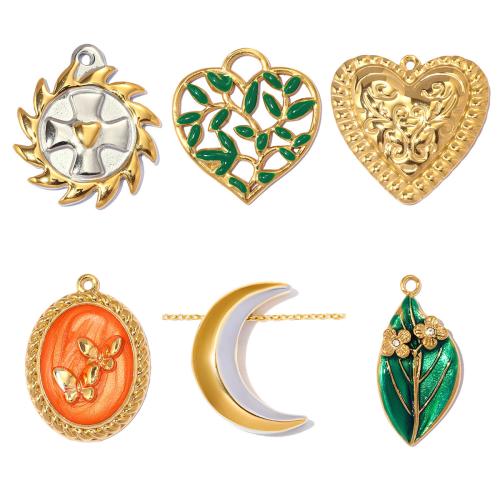 Enamel Stainless Steel Pendant, 304 Stainless Steel, plated, DIY & with rhinestone 