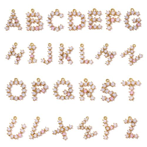 Stainless Steel Letter Pendant, 304 Stainless Steel, with ABS Plastic Pearl, Alphabet Letter, gold color plated, DIY 