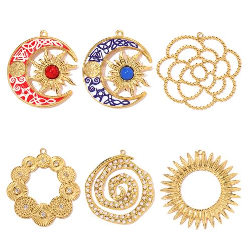 Stainless Steel Pendants, 304 Stainless Steel, with ABS Plastic Pearl & Gemstone, plated, DIY & enamel & with rhinestone 