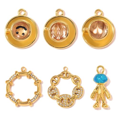 Stainless Steel Pendants, 304 Stainless Steel, gold color plated, DIY & enamel & with rhinestone 