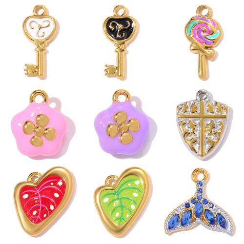 Enamel Stainless Steel Pendant, 304 Stainless Steel, plated, DIY & micro pave cubic zirconia 