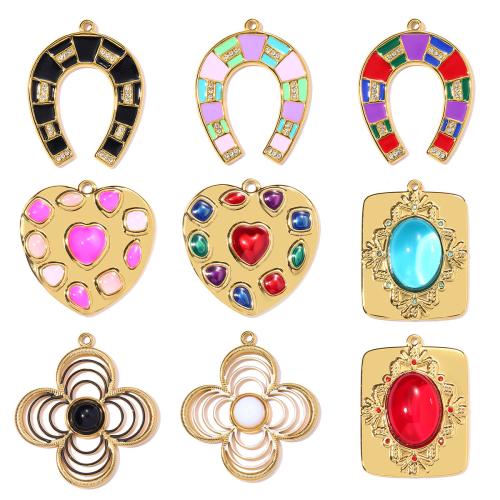 Stainless Steel Pendants, 304 Stainless Steel, with Glass Stone, plated, DIY & enamel & with rhinestone 