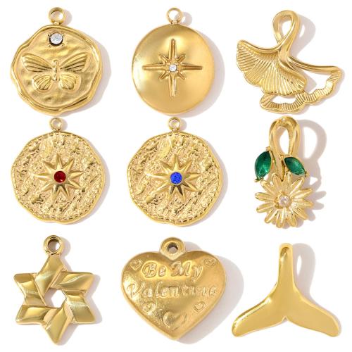 Stainless Steel Pendants, 304 Stainless Steel, plated, DIY & micro pave cubic zirconia & with rhinestone 