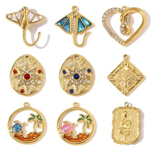 Stainless Steel Pendants, 304 Stainless Steel, with Gemstone & Shell, plated, DIY & enamel & with rhinestone 