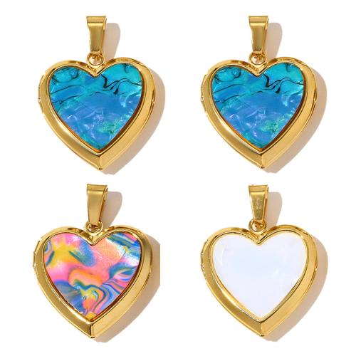 Stainless Steel Locket Pendant , 304 Stainless Steel, with Resin, Heart, gold color plated, DIY 