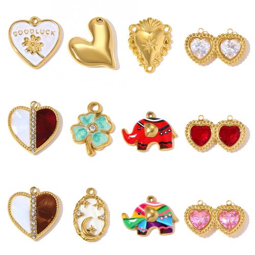 Stainless Steel Pendants, 304 Stainless Steel, with Resin, plated, DIY & micro pave cubic zirconia & enamel & with rhinestone 