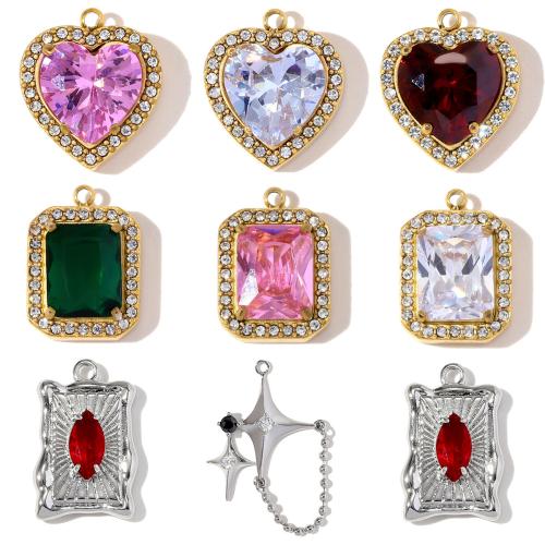 Cubic Zirconia Stainless Steel Pendant, 304 Stainless Steel, plated, DIY & micro pave cubic zirconia 