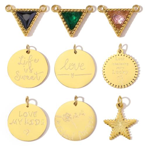 Stainless Steel Pendants, 304 Stainless Steel, gold color plated, DIY & micro pave cubic zirconia 