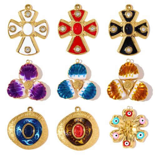 Enamel Stainless Steel Pendant, 304 Stainless Steel, plated, DIY & micro pave cubic zirconia & with rhinestone 