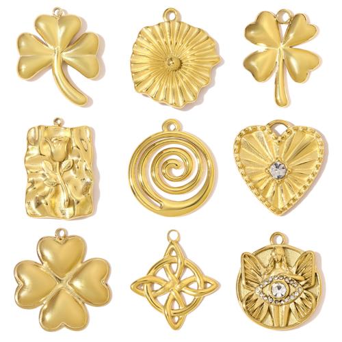 Stainless Steel Pendants, 304 Stainless Steel, gold color plated, DIY & with rhinestone 